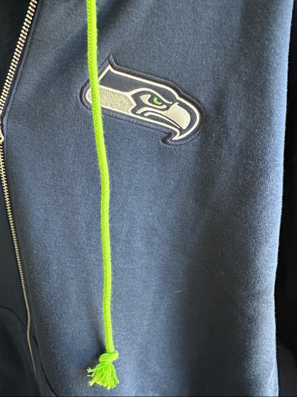 Seattle Seahawks Nike Zip Hoodie with Neon Green Drawstrings - Picture 3 of 6